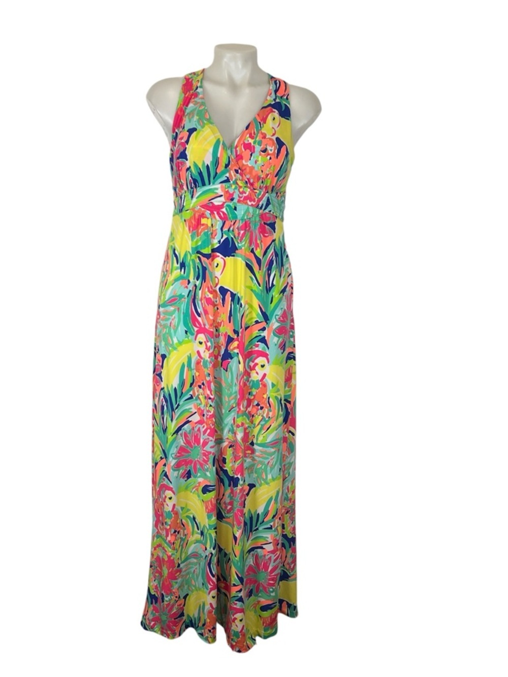 Lilly Pulitzer sea view halter neck maxi dress tropical casa banana print small
